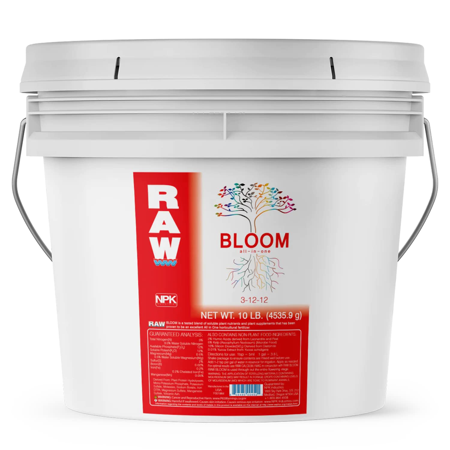 RAW All in One Bloom 3-12-12 Water-Soluble Fertilizer for Strong Bloom Performance, 10lbs