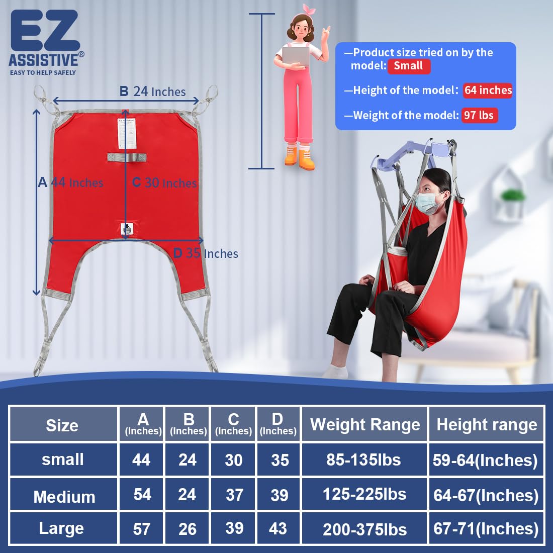 EZ Assistive Hoyer Lift Sling for Toileting, Patient Lift Sling with Divided Leg U-Sling for Transfer Sling, 500lbs Weight Capacity (Large)