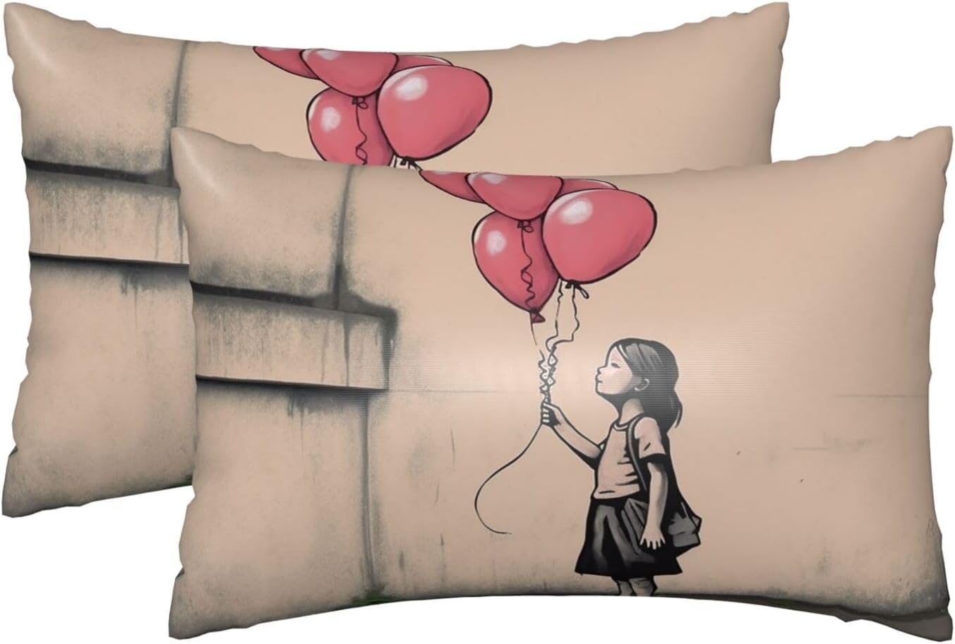 Satin Pillowcase for Hair and Skin, Always Girl with Balloons Silk Pillow Cases Set of 2 Queen Size 20x30 Inches, Luxury and Soft Satin Pillow Covers with Hidden Zipper