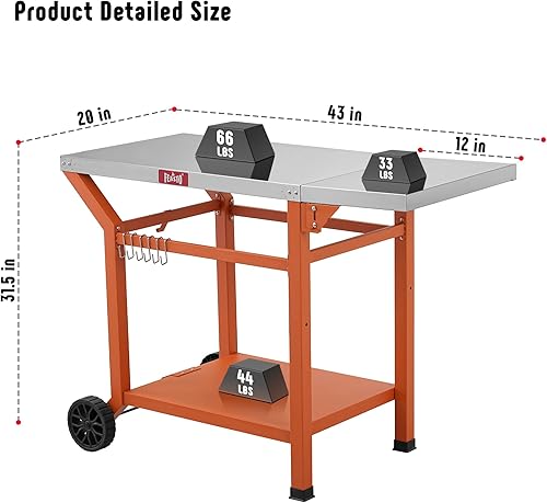 Miniatura 3 de Carrito de parrilla móvil con mesa auxiliar plegable, soporte para horno de pizza como carrito de mesa de preparación de alimentos para barbacoa con