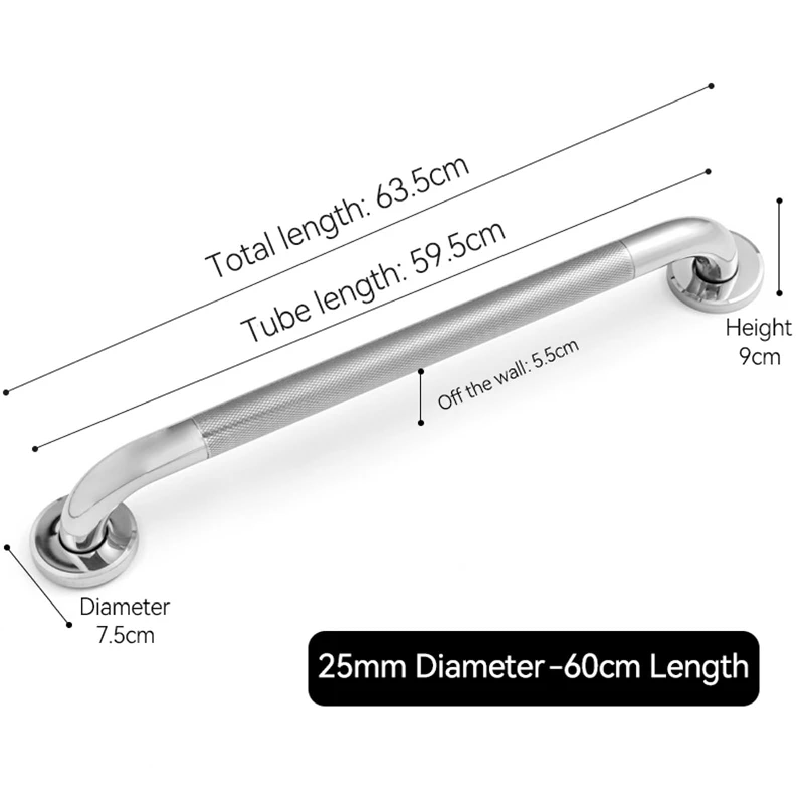 Pasamanos Barra de Agarre Baño Bañera Inodoro Antideslizante Ducha Mango de Apoyo de Seguridad Previene Caídas Accesorio de Baño(Sliver-25mm-60cm)