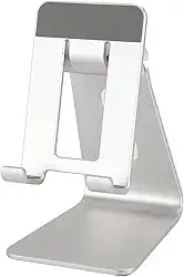 Fockety Suporte ajustável para celular, base antiderrapante de metal, suporte de mesa para celular, suporte de mesa para leitura ao vivo, tablet, acessórios de mesa