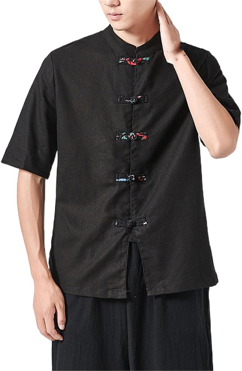 Men's Shirt Summer Linen Vintage Chinese Style Short Sleeve Tops