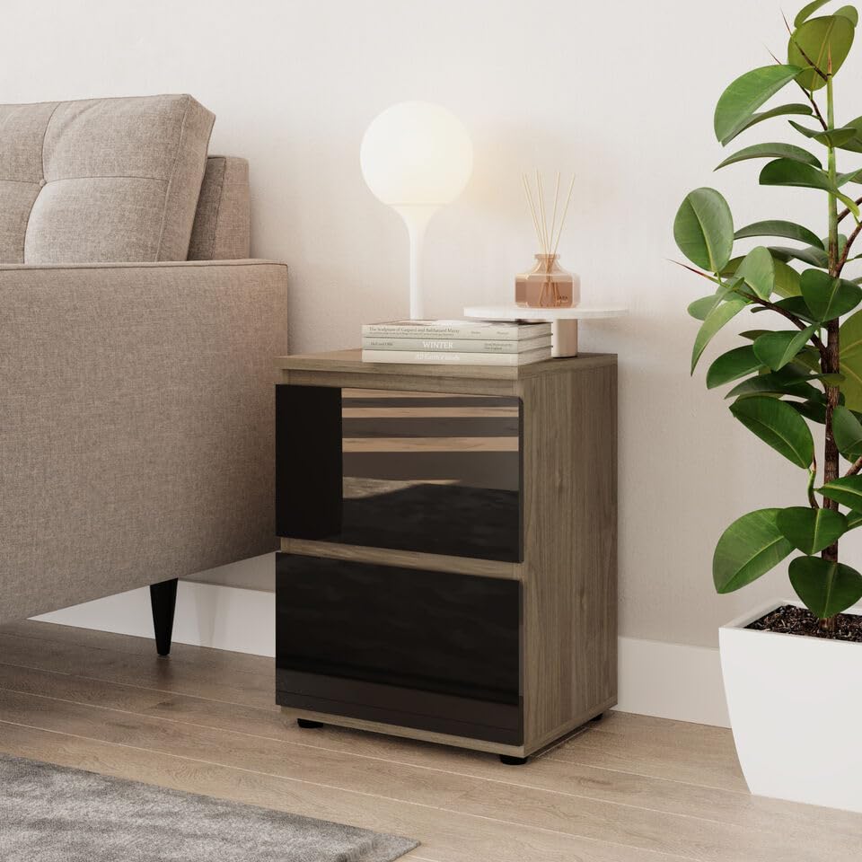 URBNLIVING 49cm High Gloss Bedside Table 2 Drawers Bedroom Storage Cabinet with Smooth Metal Runner Modern Dresser Bedside Chest of Drawers for Bedroom Living Room Office — image 1