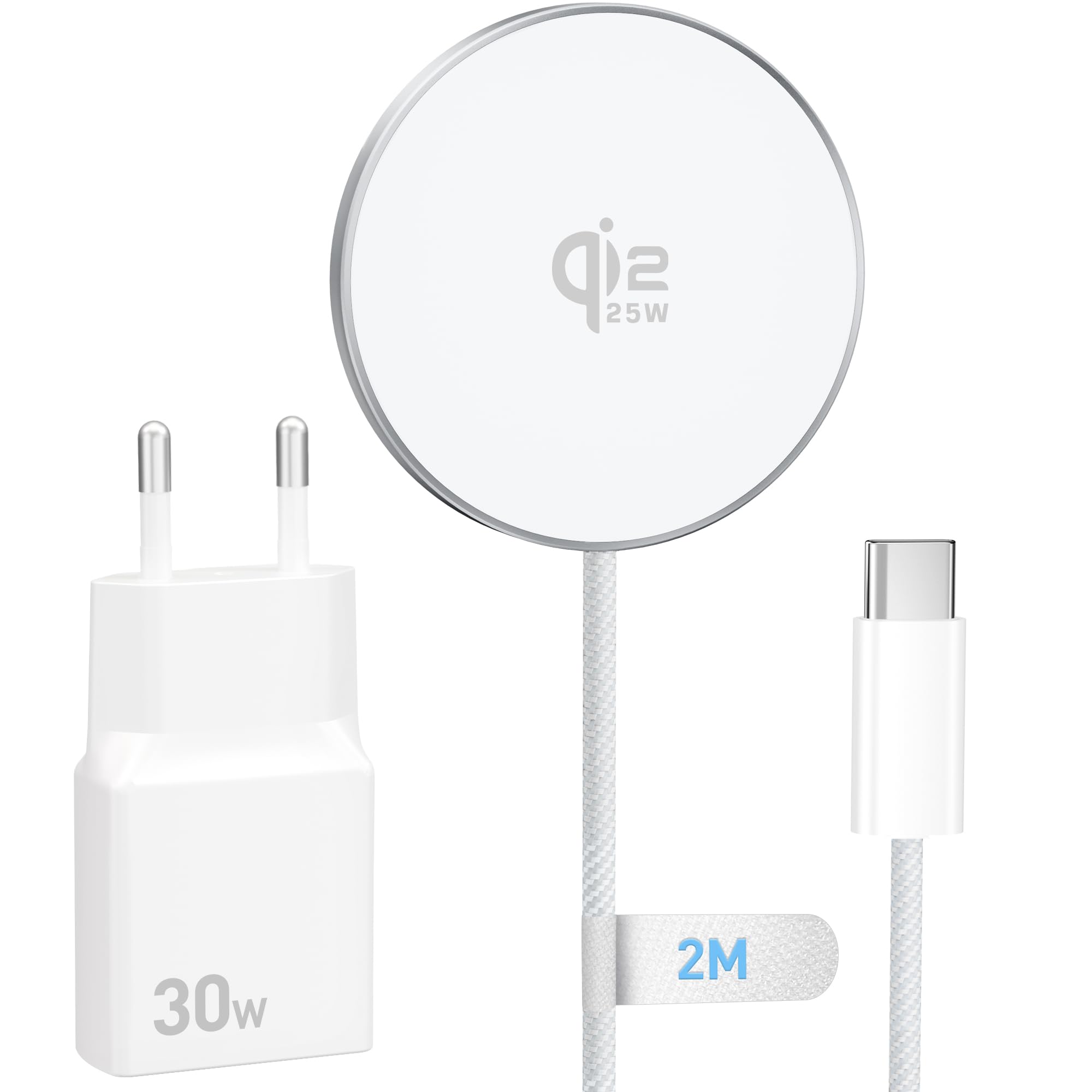 25W Wireless Charger für Magsafe mit 30W USB C Ladegerät für iPhone 17 16 | für iPhone 17e 16e 15 14 13 12 Pro Max Plus Mini Air, Qi Induktive Ladestation Schnelles Kabelloses Netzteil und 2M Kabel