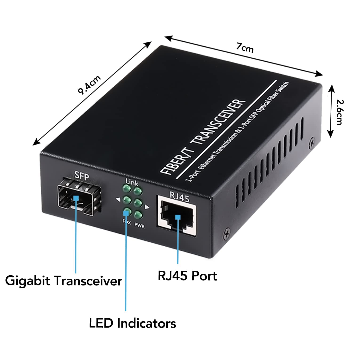 Un paio di convertitori multimediali Ethernet da 1,25 G/s Bidi Gigabit in fibra ottica con 2 moduli ricetrasmettitori Bidi SFP LC inclusi, SX SMF RJ45 a slot SFP fino a 30 KM