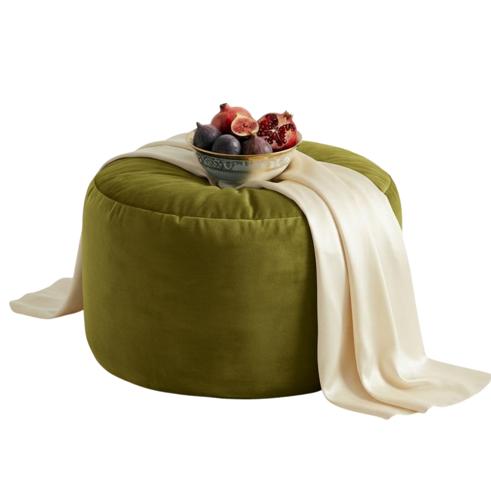 Kosiproducts Velvet Beanbag Ottoman Round Circle Footstool Pouf Chair Pouffe soft luxury Polyester, Polysterene Beads Filled (Sage, [45cmx45cmx45cm)
