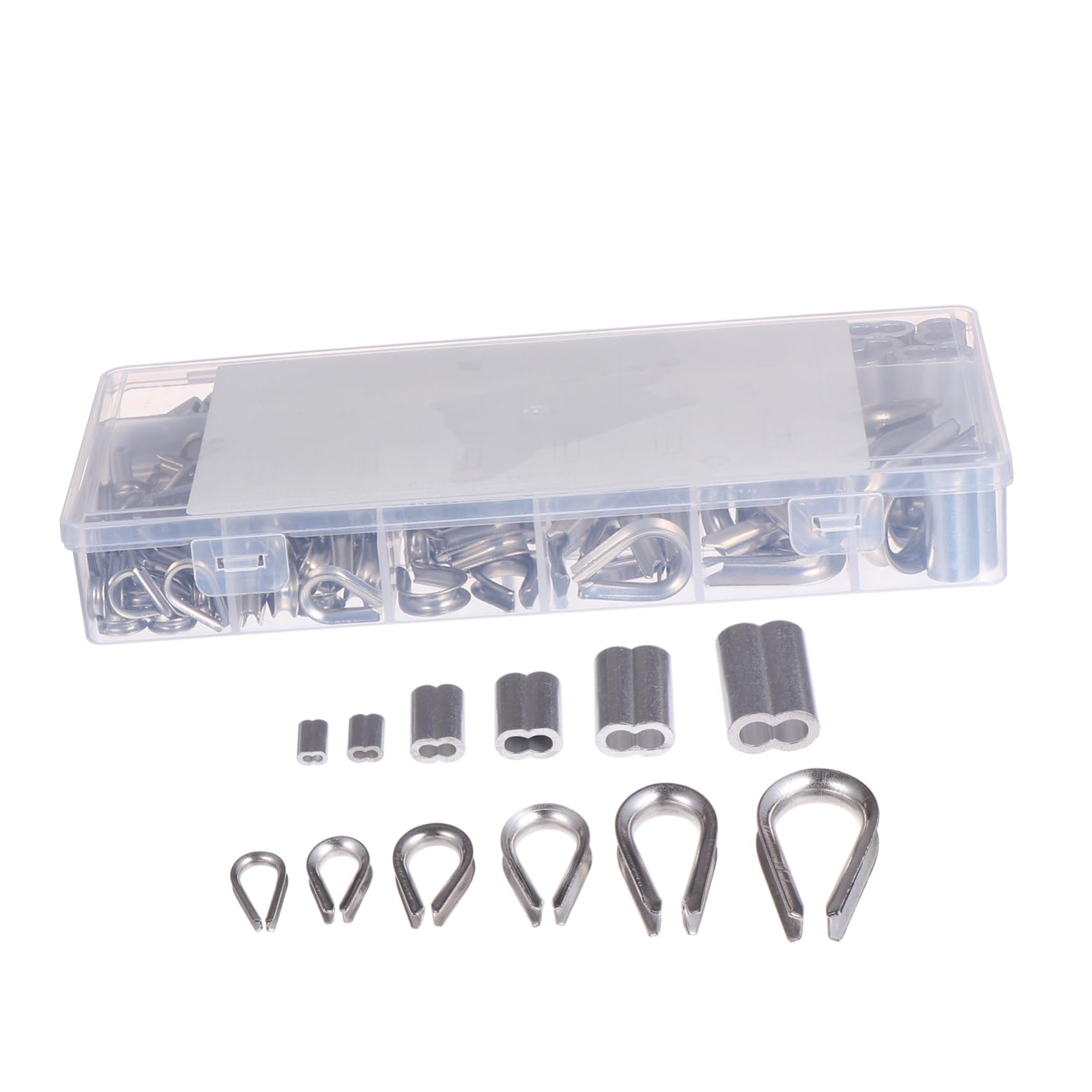 SOLUSTRE 6 Sizes 304 Stainless Steel Chicken Heart Ring Thimbles Aluminum Crimping Loops Cable Ferrules Kit