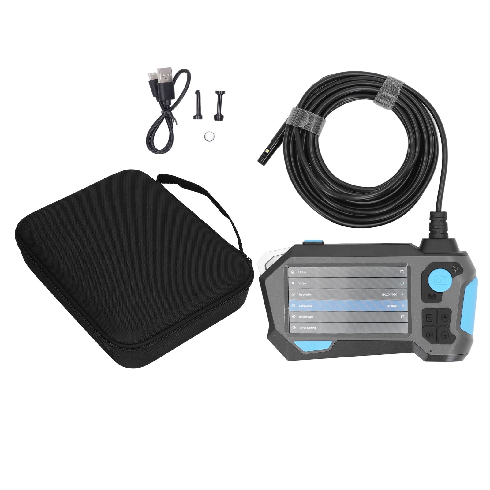 Chrees Telecamera di Ispezione a 2 Lenti, Schermo IPS da 4,5 Pollici 1920x1080P Periscopio a Doppia Lente con 8 Luci LED e Impermeabile IP68, per Ispezione di Tubi Industriali e HVAC