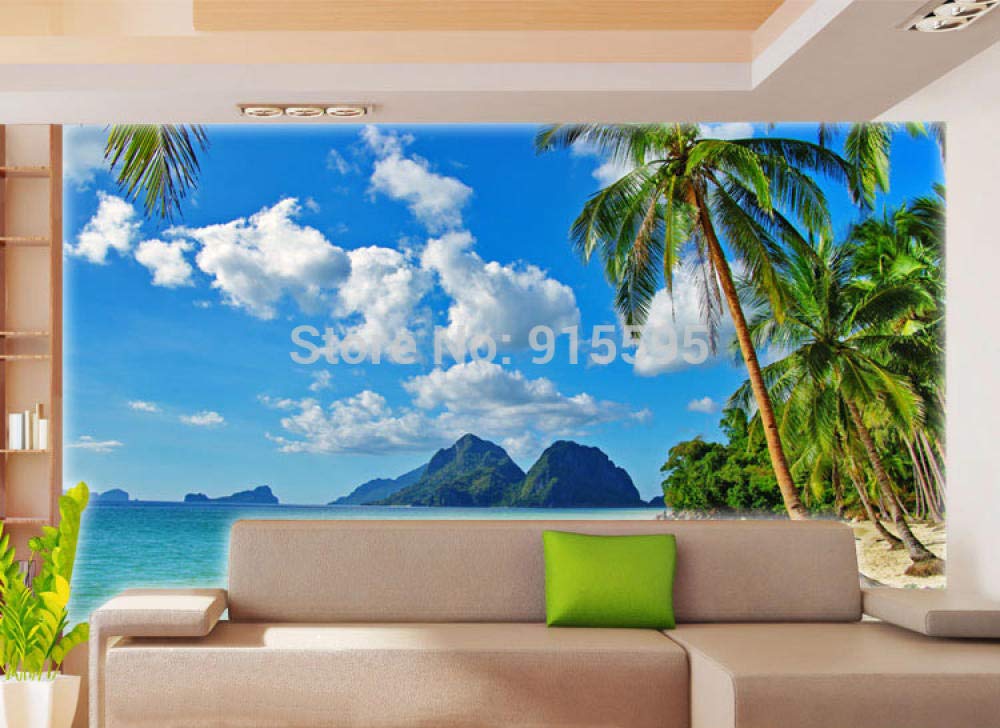 Papier peint 3D plage paysage réaliste en tissu mural haut de gamme pour salon et chambre