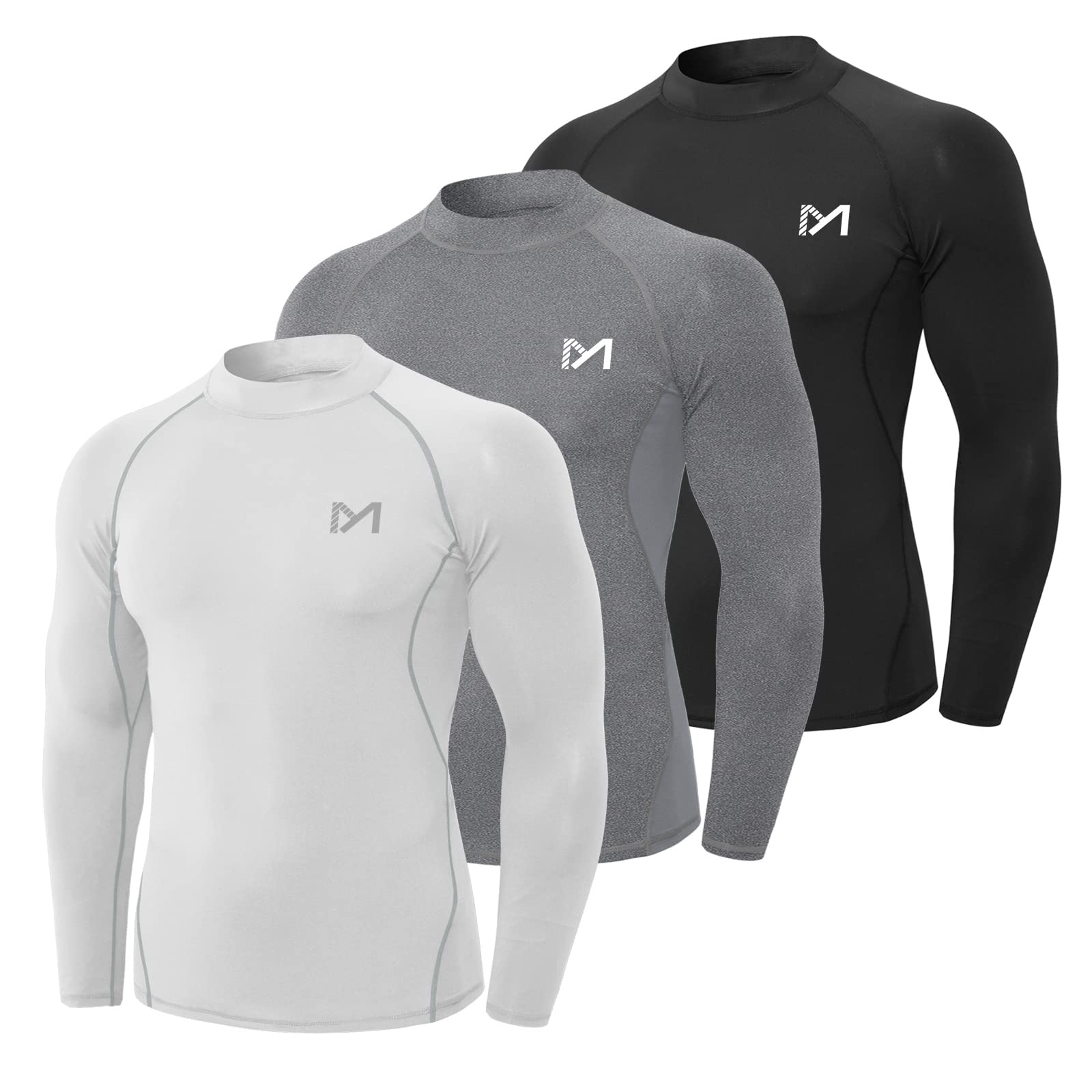 MEETYOOmens Men's Compression Base Layer Quick Dry Top Long Sleeve Athletic Workout Shirt for Running Gym Grey Shirt
