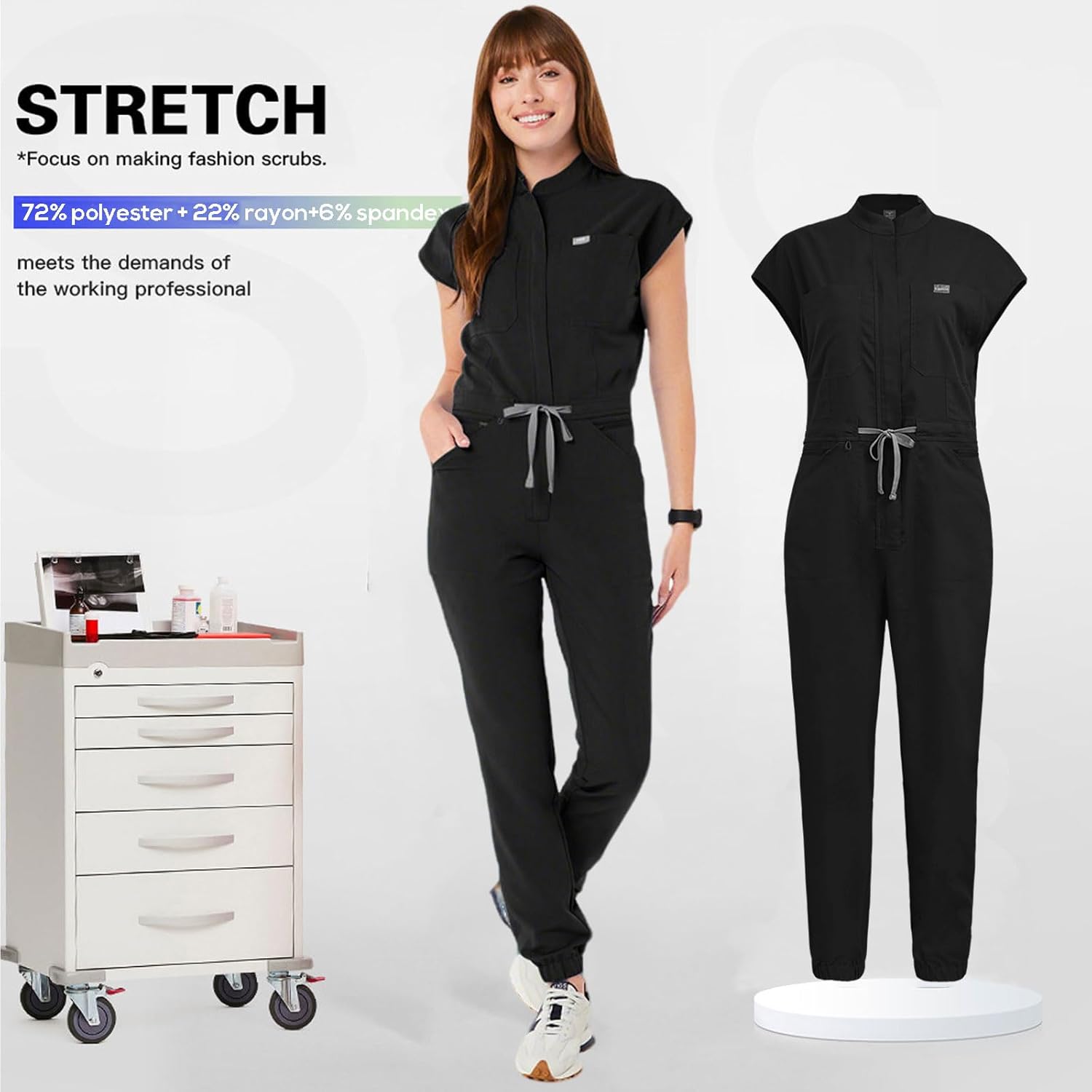 Women's Scrubs Jumpsuit - Soft Stretch Medical Scrub Set with Pockets, Comfortable Nurse & Doctor Workwear - Image 2