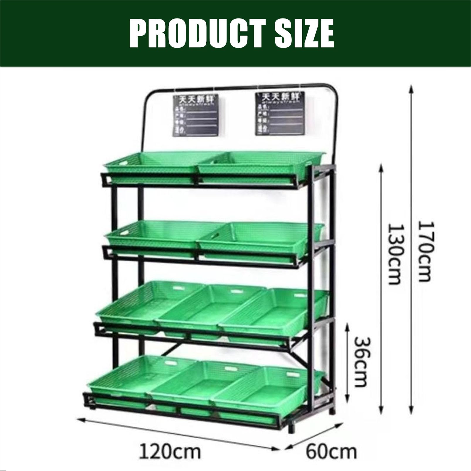 Espositore per Verdura con 4 cestini in plastica - Scaffali da Pavimento per Frutta e Verdura, Organizer per Alimenti a Forma di Cestino da Mercato