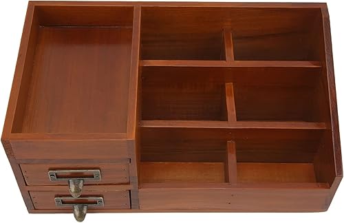 Tnfeeon Organizador de escritorio de madera, organizador de maquillaje con 3 cajones, multifuncional para escritorio, suministros de oficina