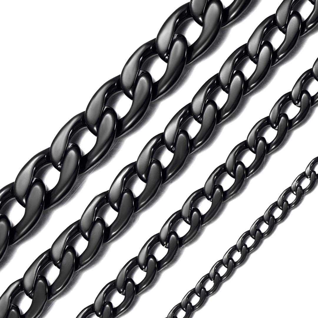 ChainsHouseEspejo Pulido Cadena Cubana para Hombres Mujeres, Acero Inoxidable, 5/9/12/15mm ancho, color Platino/Dorado/Negro