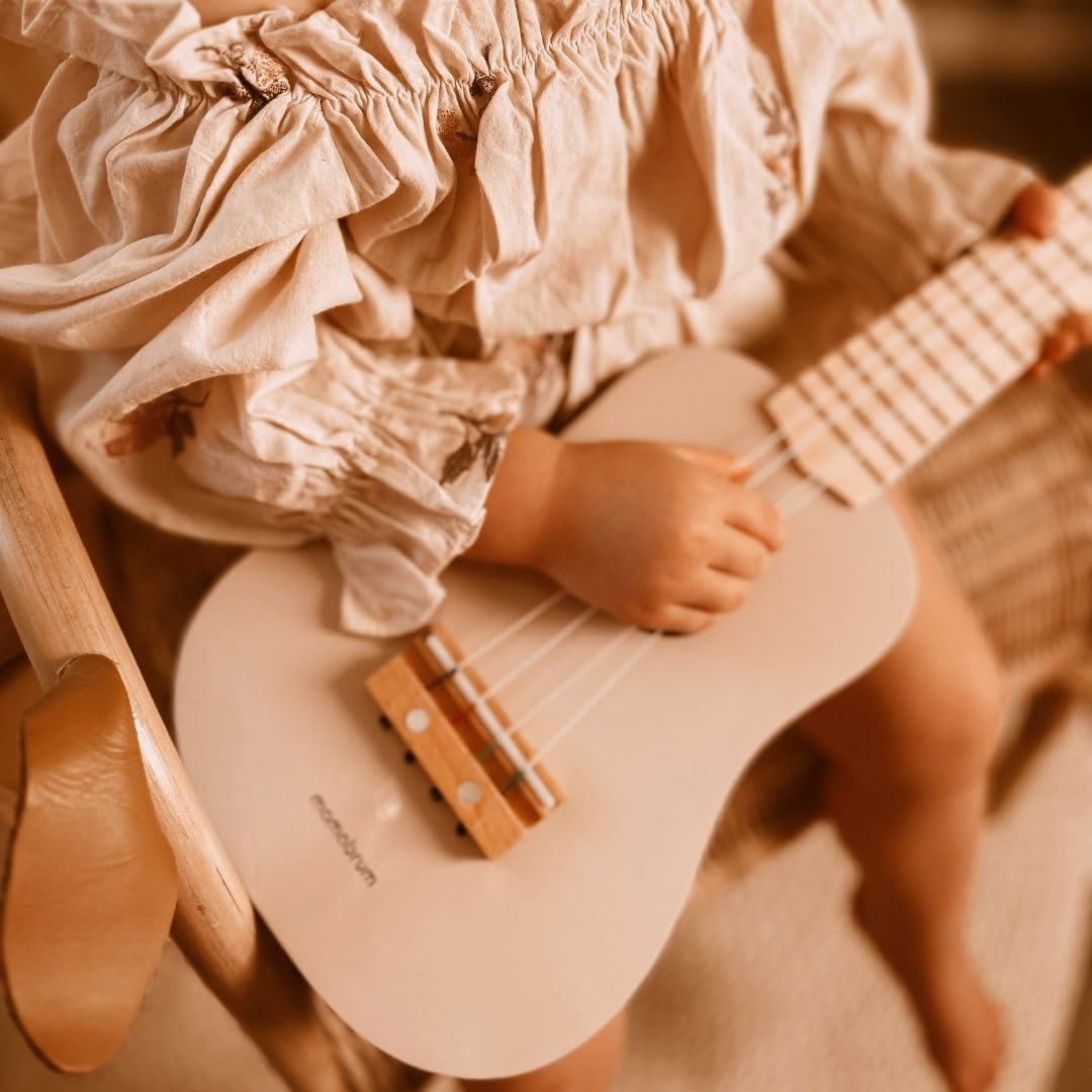 Mamabrum Guitarra Juguete Madera para Niños - Ukelele Musical Infantil con 4 Cuerdas, Estimula el Oído y Desarrollo Musical - Instrumento Rosa 52cm para Juego Roles