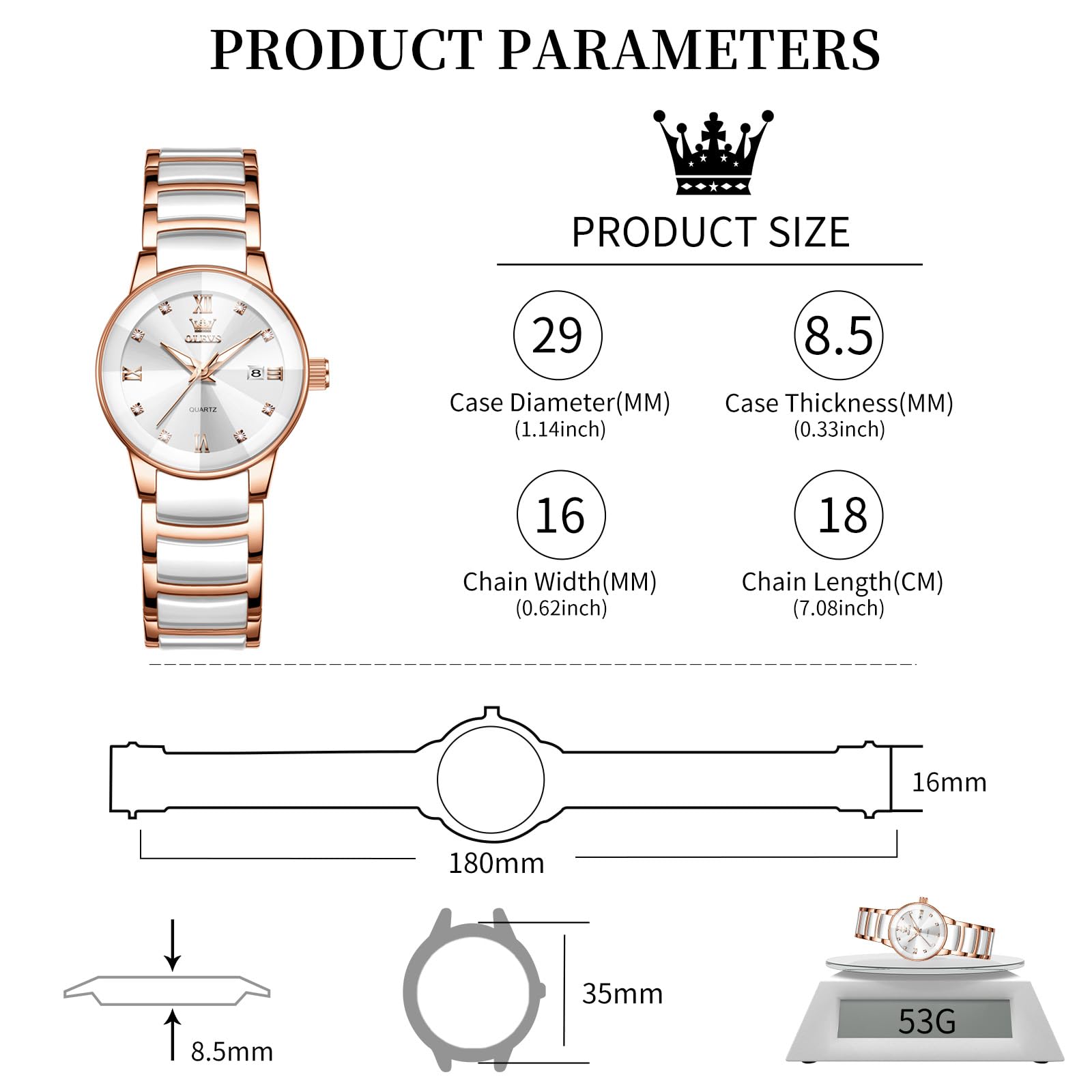 OLEVS Orologio da donna con quadrante piccolo, cinturino sottile in ceramica e acciaio inossidabile, lussuoso, con accenti di diamanti, elegante orologio da polso da donna, impermeabile, luminoso, al