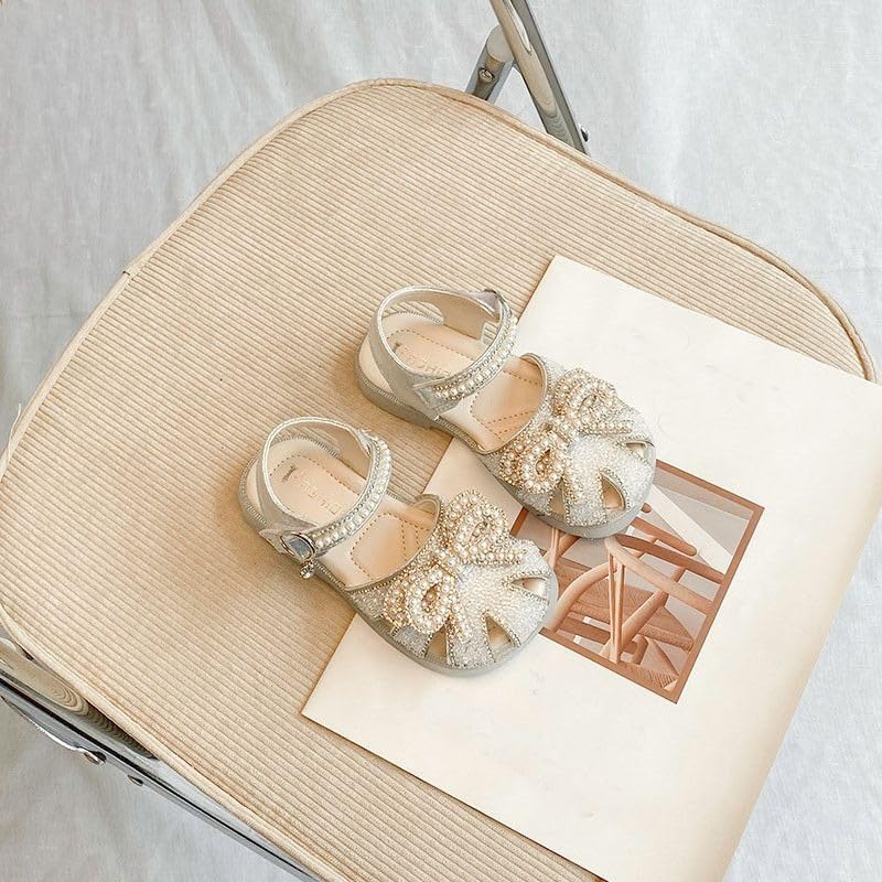 Kids Baby Summer Girls Sparkingly Sandals Closed Toe Pearl Glitter Diamond Crystal Bow Princess Cute High Heels Shoes2