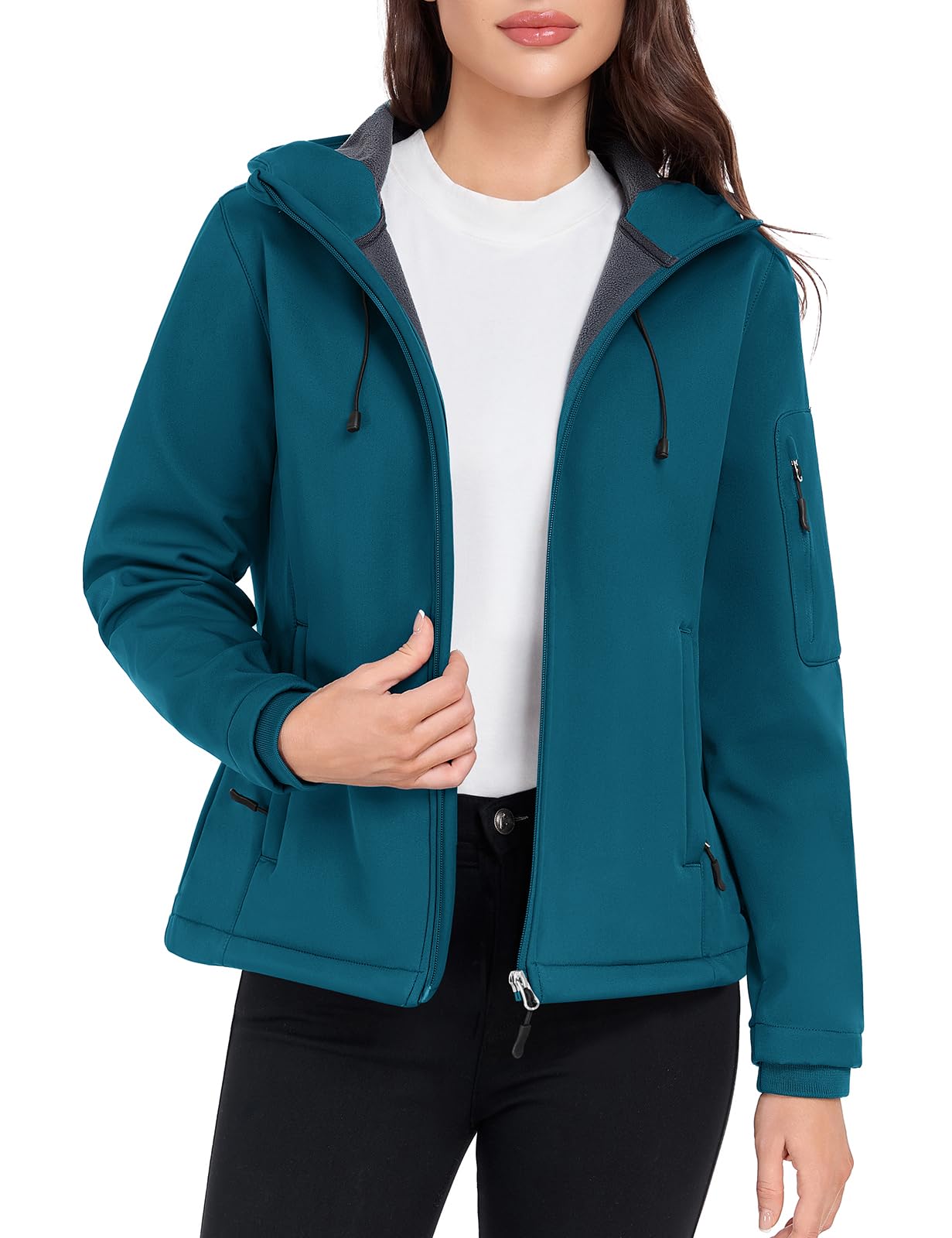 Vancavoo Chaqueta Softshell Mujer Invierno Impermeable Senderismo Abrigo con Capucha Cortavientos Transpirable Jacket