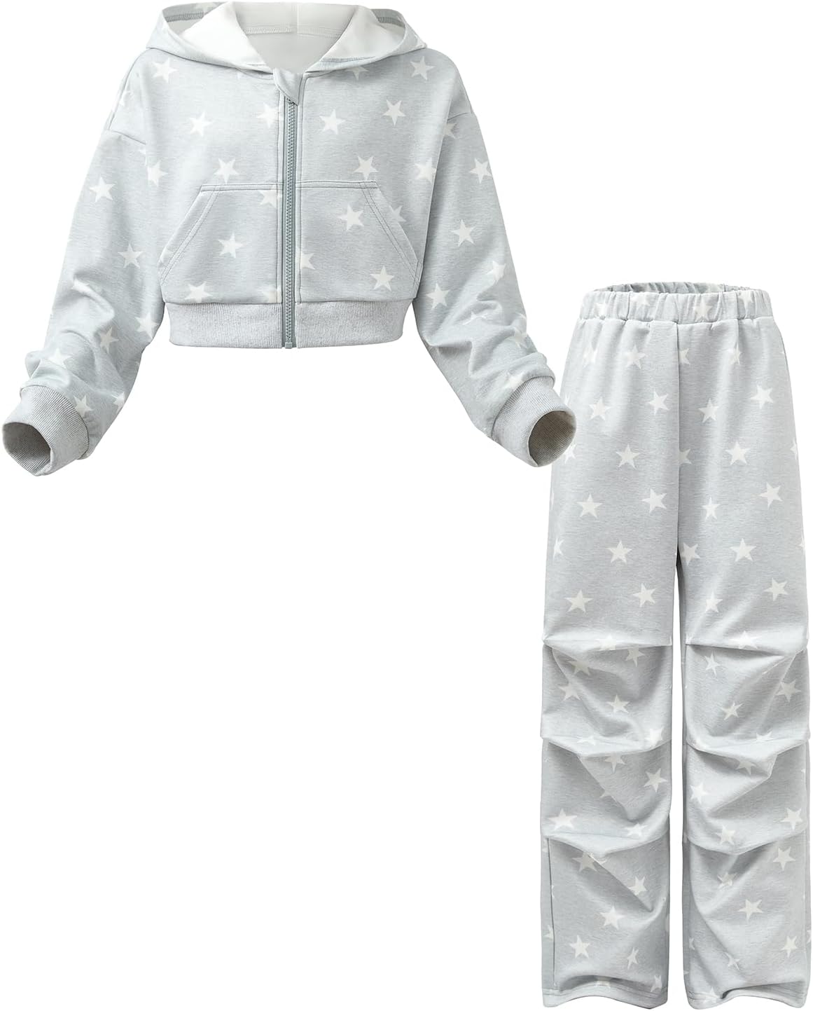 pMMq 5-14 Girls 2 Piece Outfits Star Hoodies Sweatsuit Sets Oversized Sweatshirt and Baggy Fashion Sweatpant with Pockets