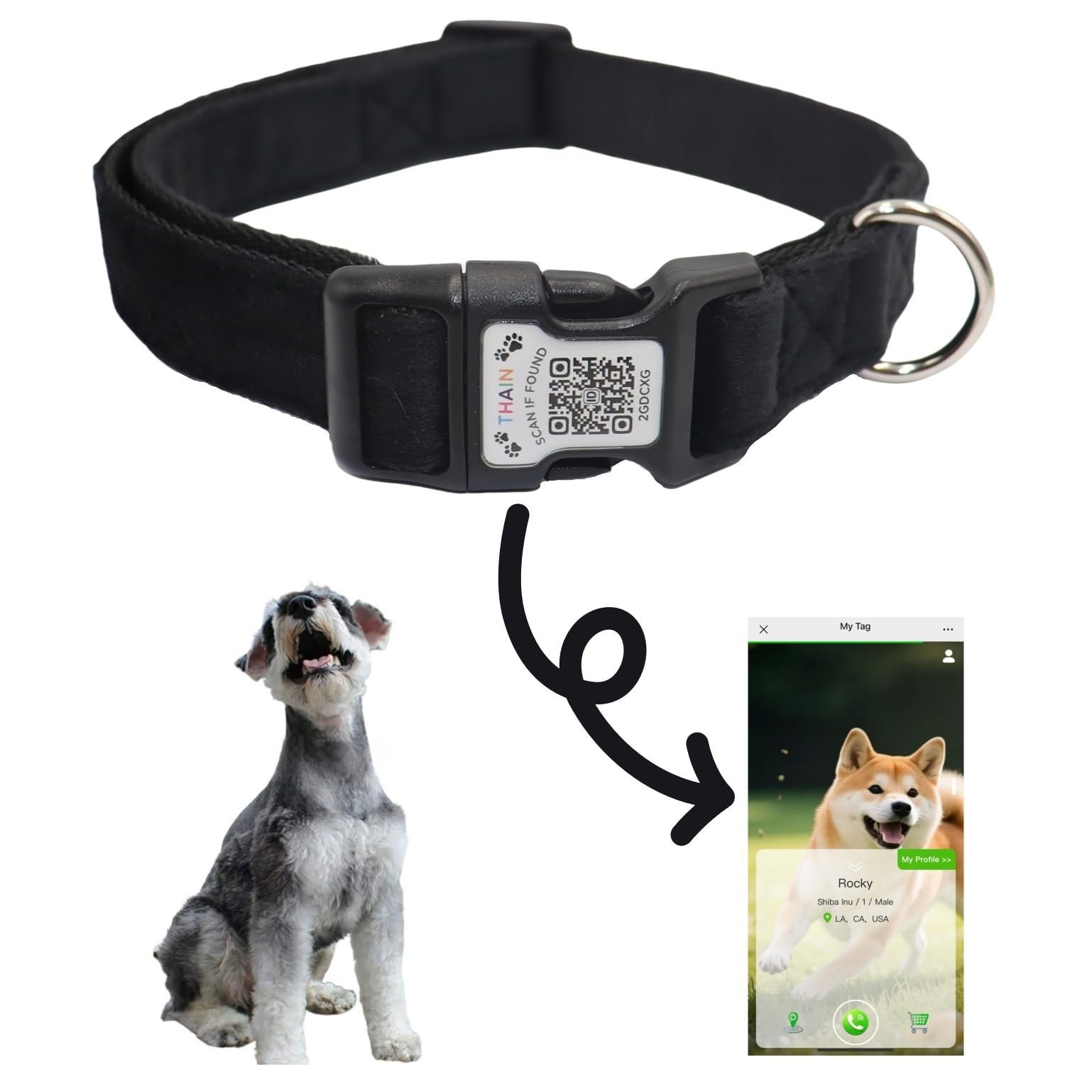THAIN Smart QR Code Dog Collar-Nylon & Velvet Pet Collar with Unique ID Registration