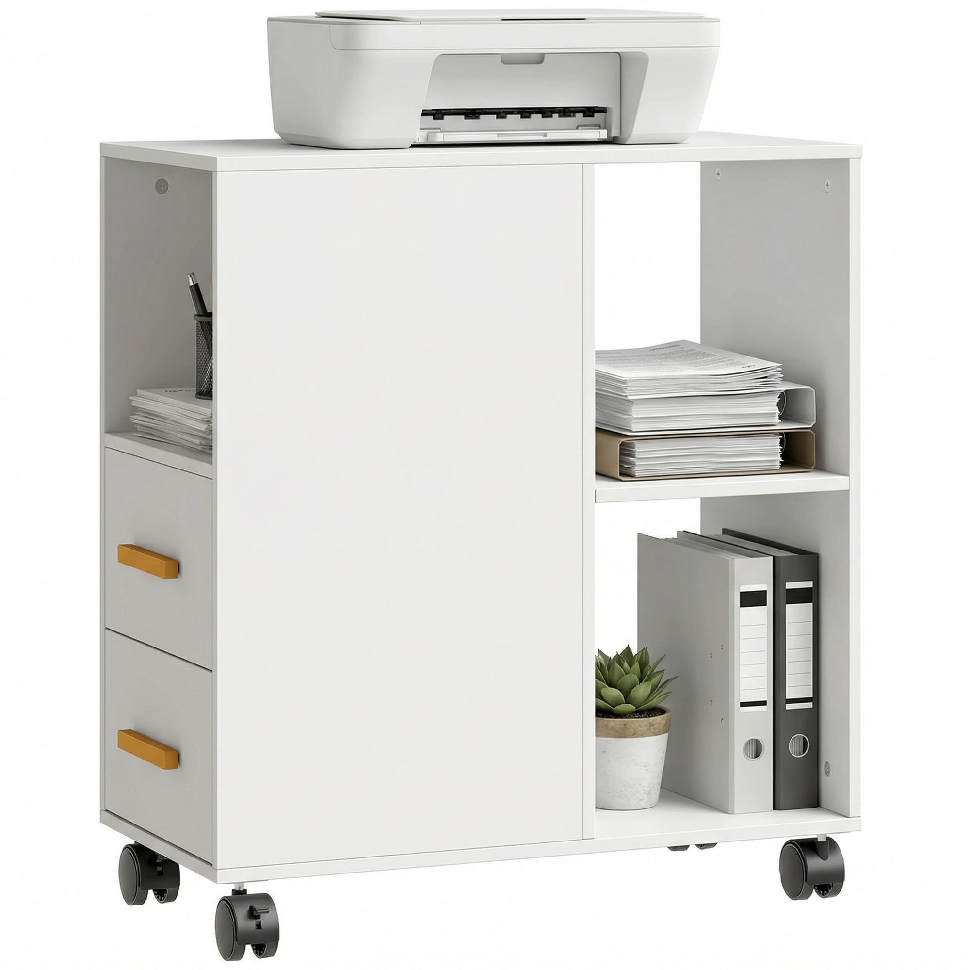 HOMCOM Druckerständer mit Verstellbar Ablage, Rollen 60 x 30 x 65 cm Weiß | Druckertisch, Schreibtisch Organizer, für Drucker, Druckerwagen, für Fax Scanner, Büro Office