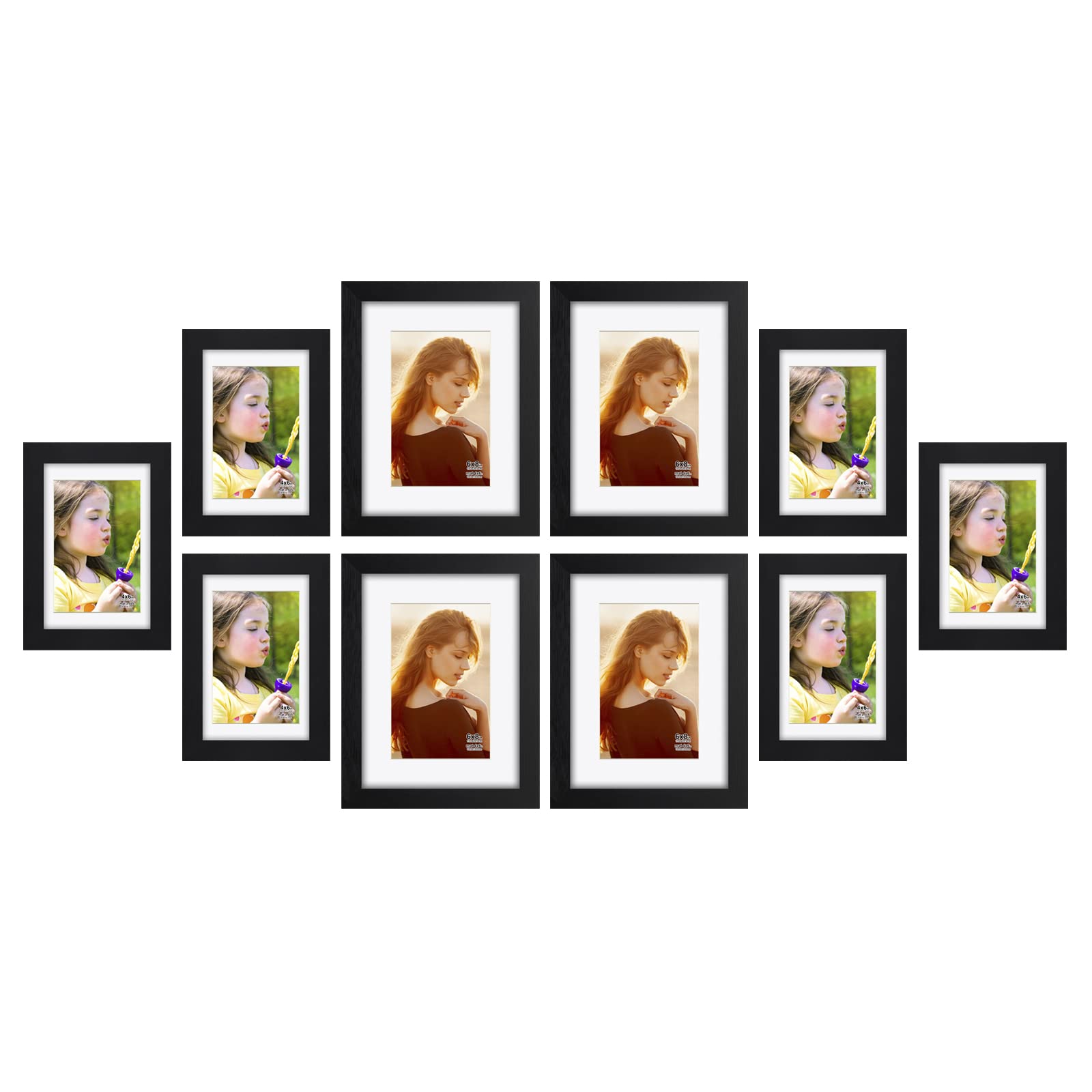 RR ROUND RICH DESIGNSolid Wood Picture Frame Set High Definition Cover for Wall Mounting Photo Frames Including 4x6 Mat 3.5x5 and 6x8 Mat 4x6 Black
