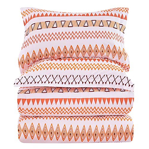JSD 3 Piece Boho Comforter Set Queen Size, All Season Lightweight Geometric Microfiber Comforter with Pillow Shams