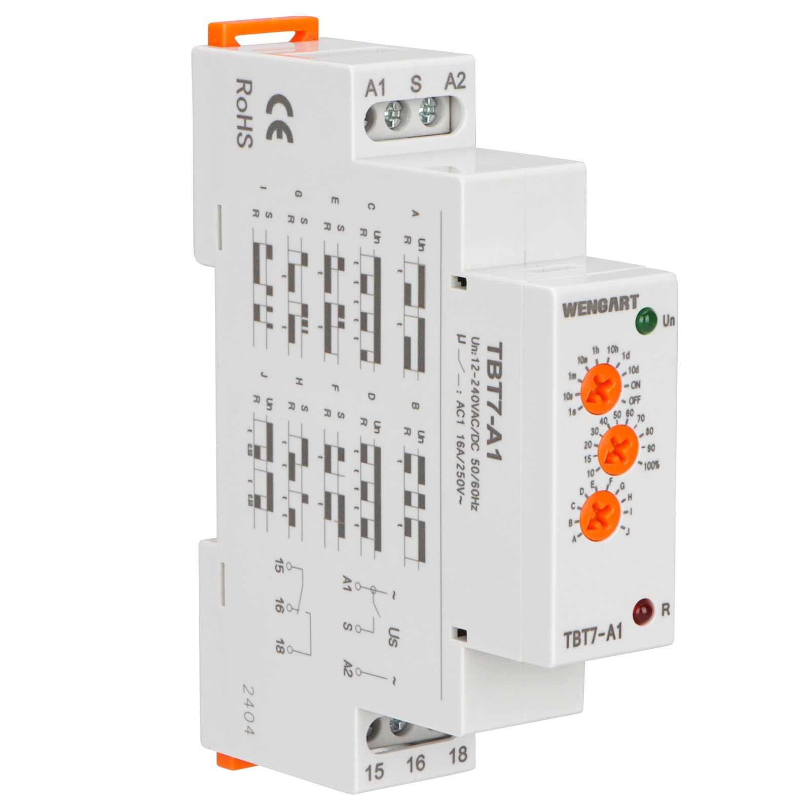 Wengart Delay Time Relay TBT7-A, ACDC12-240V 1SPDT, 10 Functions Time Relay with LED indicators, Suitable for Occasions Requiring a Variety of Delay Control Functions