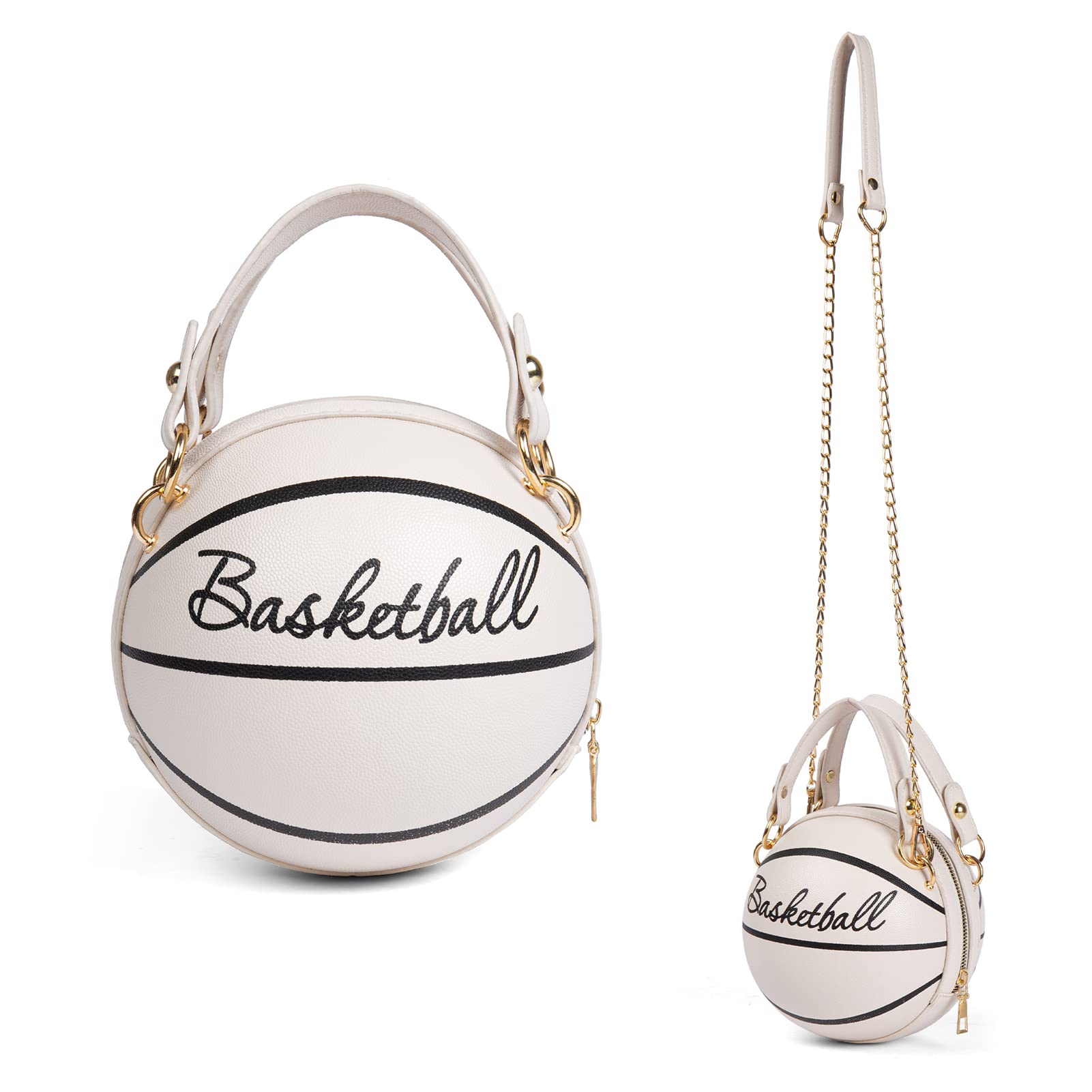 Women's Basketball Bag Basketball-Shaped Crossbody Bag Handbag Girl Mini One-Shoulder PU Leather Round Handbag…