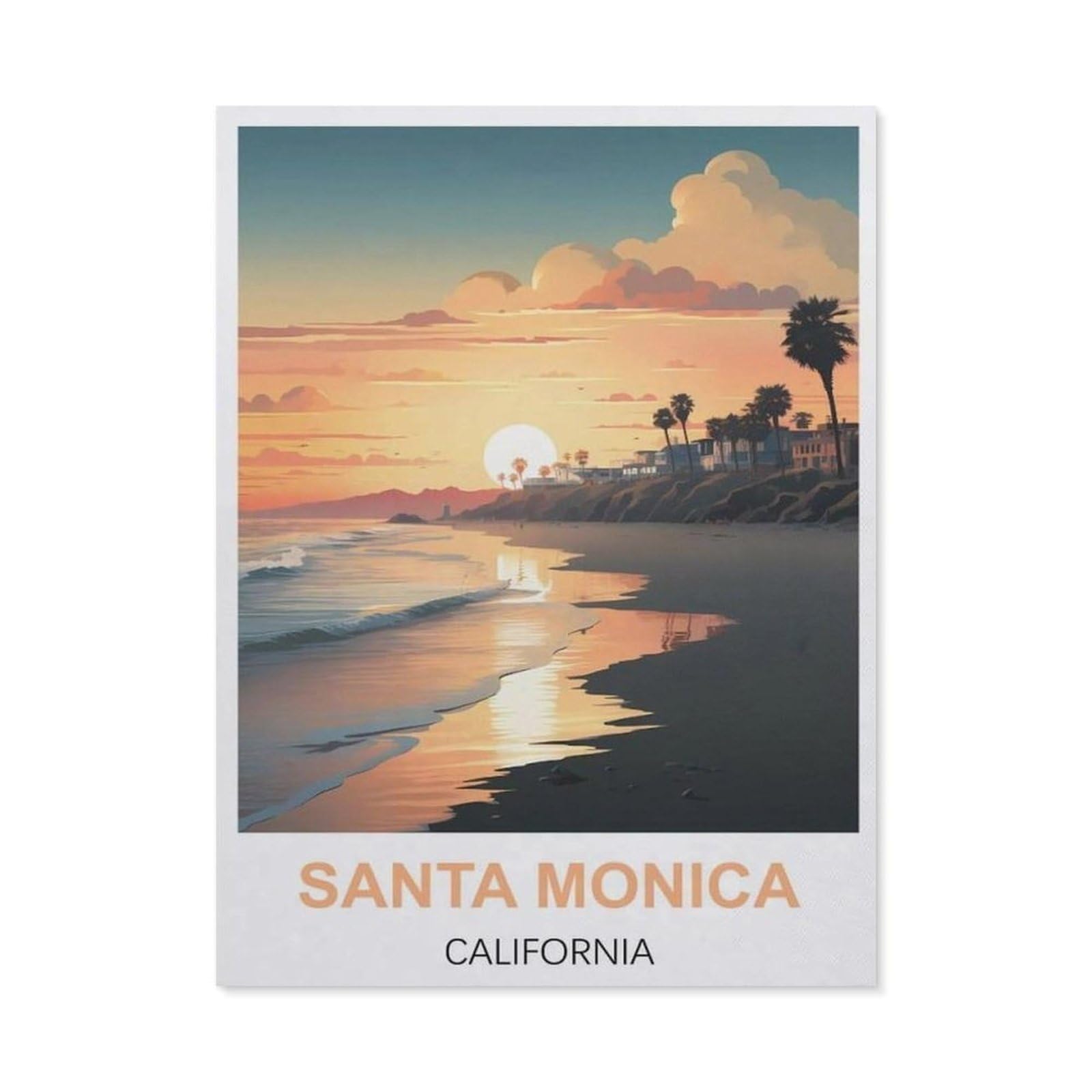BEAYODKP 5D DIY Diamond Painting kit，Santa Monica California Vintage Travel Posters，Round Resin Diamond Cross Stitch, Home Decoration Gift（50 x 60 cm/19.68 x 23.62 inches）-BX25