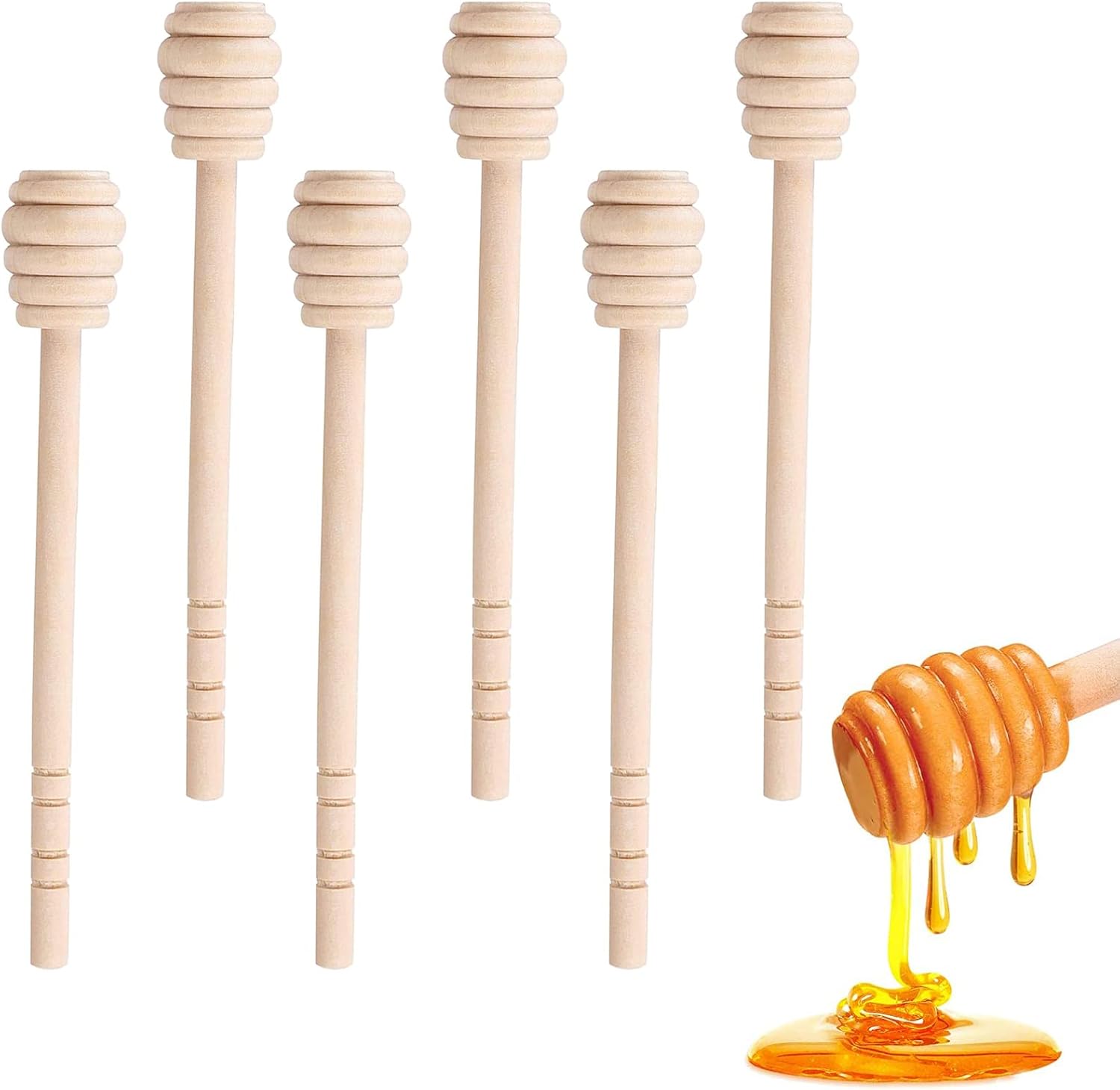 ICEYLI Wooden Honey Mixing Stirrer 6 Pcs 6 Inch Mini Honey