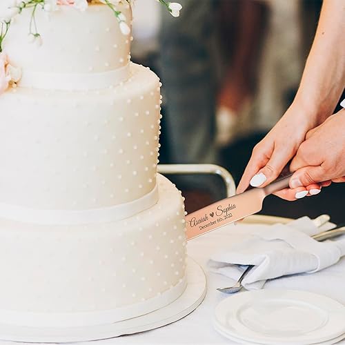 Miniatura 8 de Juego personalizado de corte de pasteles para bodas, juego de cuchillos y servidores de acero inoxidable, cortador de pasteles y servidor de