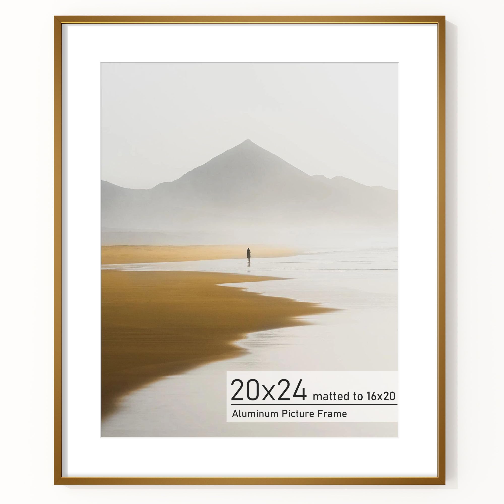 Acovy 20x24 Picture Frame, Aluminum Photo Frame Matted to 16x20, 20 x 24 Poster Frame with High Definition Tempered Glass, Metal Frame for Wall, Wall Hook Included — image 1