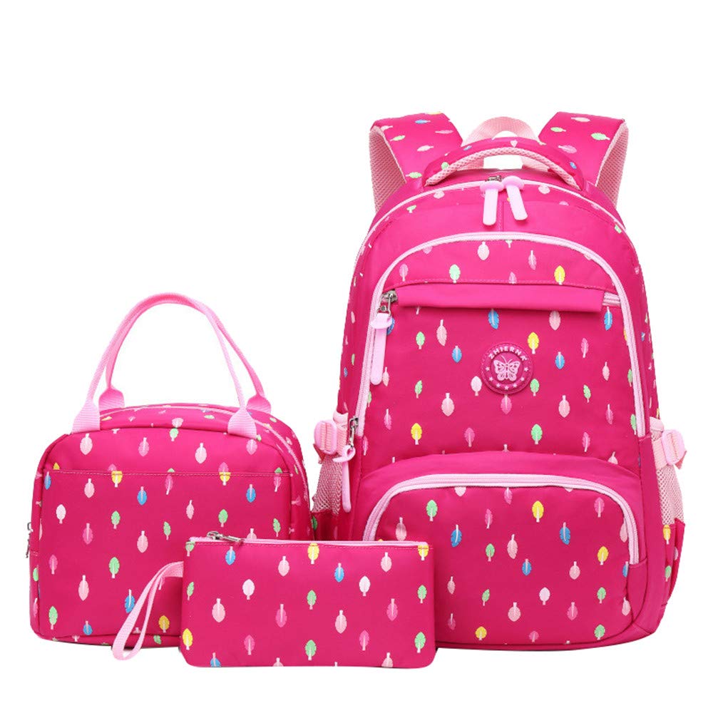 Bansusu3Pcs Colorful Leaf Prints Teenage School Rucksack Bag for Teens Girls Primary School Backpack Set with Lunch Kits