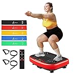 SoftGym Vibration Plate Exercise Machine for Lymphatic Drainage,Power Vibrate Stand Shake Board 450 Lbs Capacity Whole Body Workout Waver with Resistance Bands Weight Loss Gifts for Women Men-Red