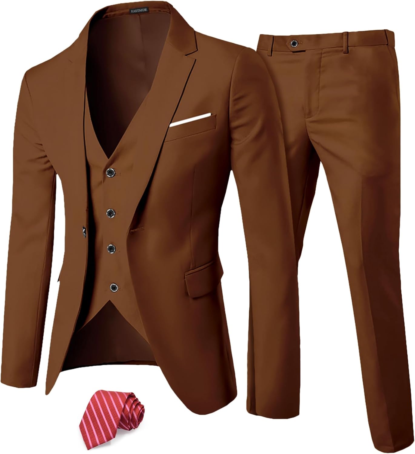 EastSide Males’s Slim Match 3 Items Swimsuit, One Button Blazer Set, Jacket V…