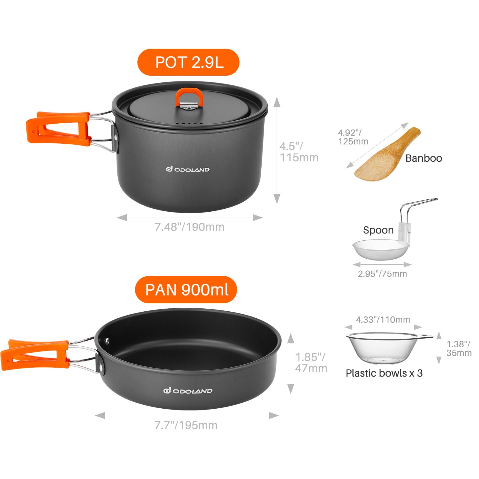Odoland Camping Kochgeschirr Set, 9-Teilig Outdoor Geschirr Set mit Camping Topf, Camping Bratpfanne für Camping Outdoor Kochen Wandern Reisen