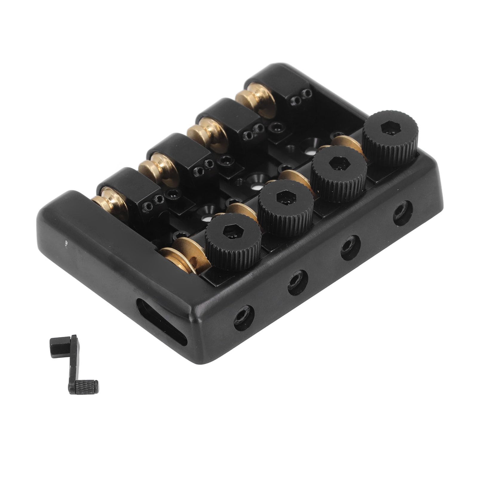 Sorandy 4-strunowy Bezgłowy Mostek do Basu Elektrycznego, Mostek Zamienny ze Stopu Cynku i Mosiądzu z blokadą strunową, Idealny do 4 Bezgłowych Gitar Basowych (BLACK)