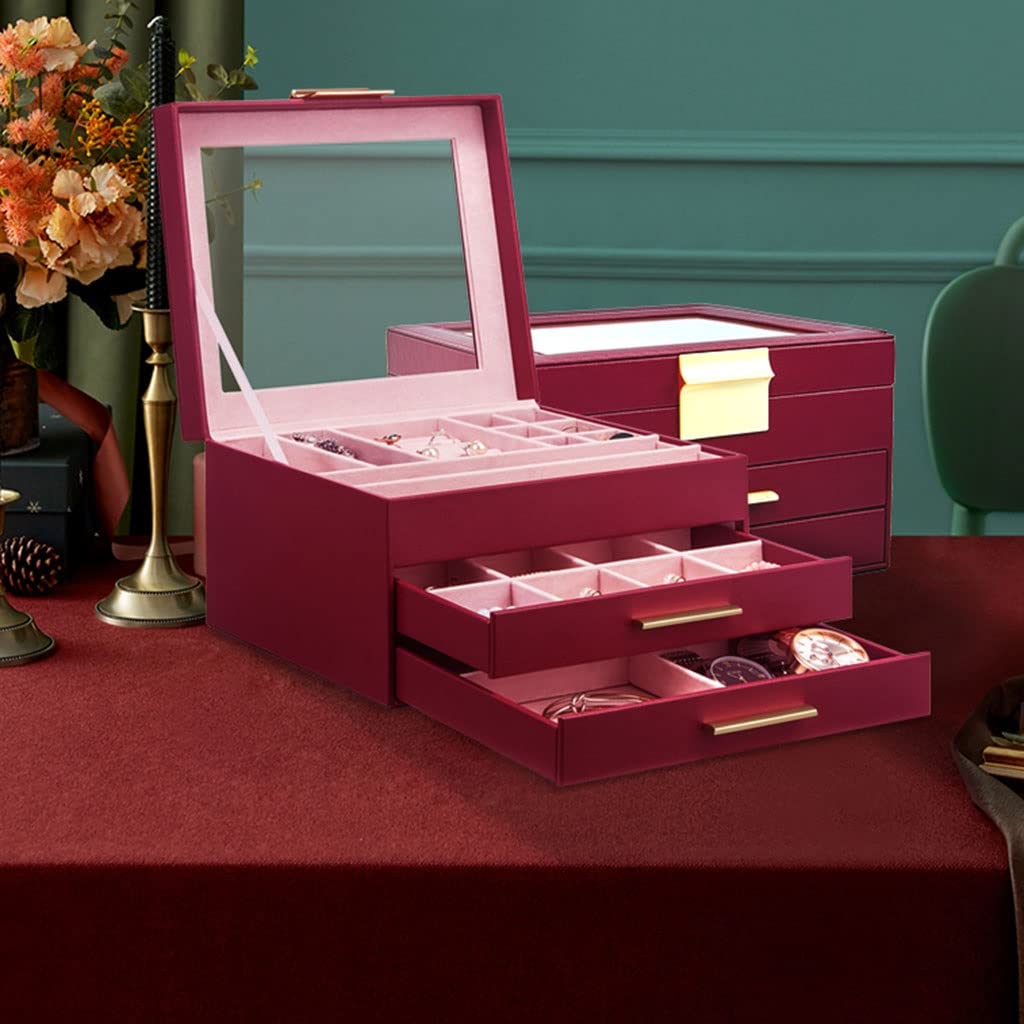 Schmuckkästchen, Ringbox, Schmuckschatulle mit Glasdeckel, 3-lagiger Schmuck-Organizer mit 2 Schubladen, Schmucketui, Schmuckdisplay, Aufbewahrung, Geschenk für Frauen, Schmuck-Organizer (C)