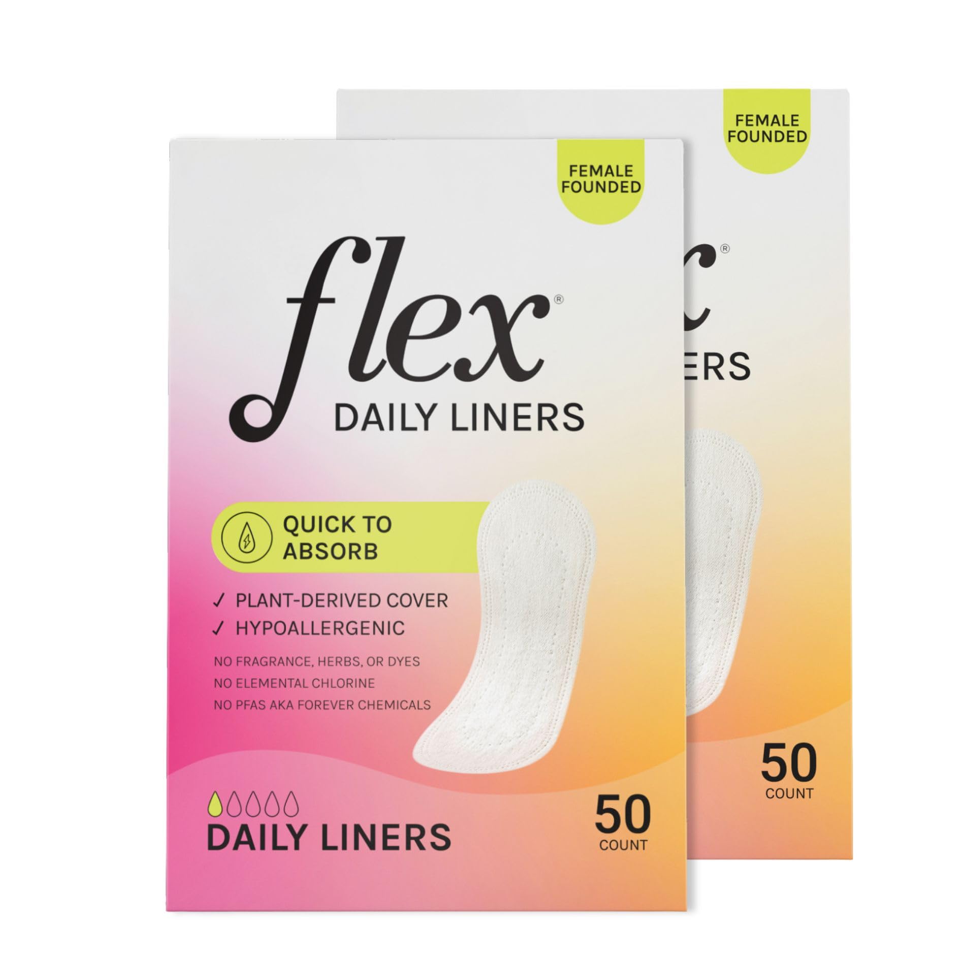 Flex Daily Liners | Ultra Thin Daily Pantyliners | Comfortable Fragrance-Free Feminine Care | 7.08” Long, 10mL Absorbency | Unscented | (2-Pack, 100