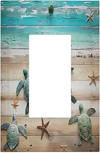 Decorative Outlet Covers Turtle Starfish Beaches Blue Wood Plank 1 Gang Single Decora Gfci Device Light Switch Covers Plate 1 Rocker Wall Plate Jumbo Faceplate