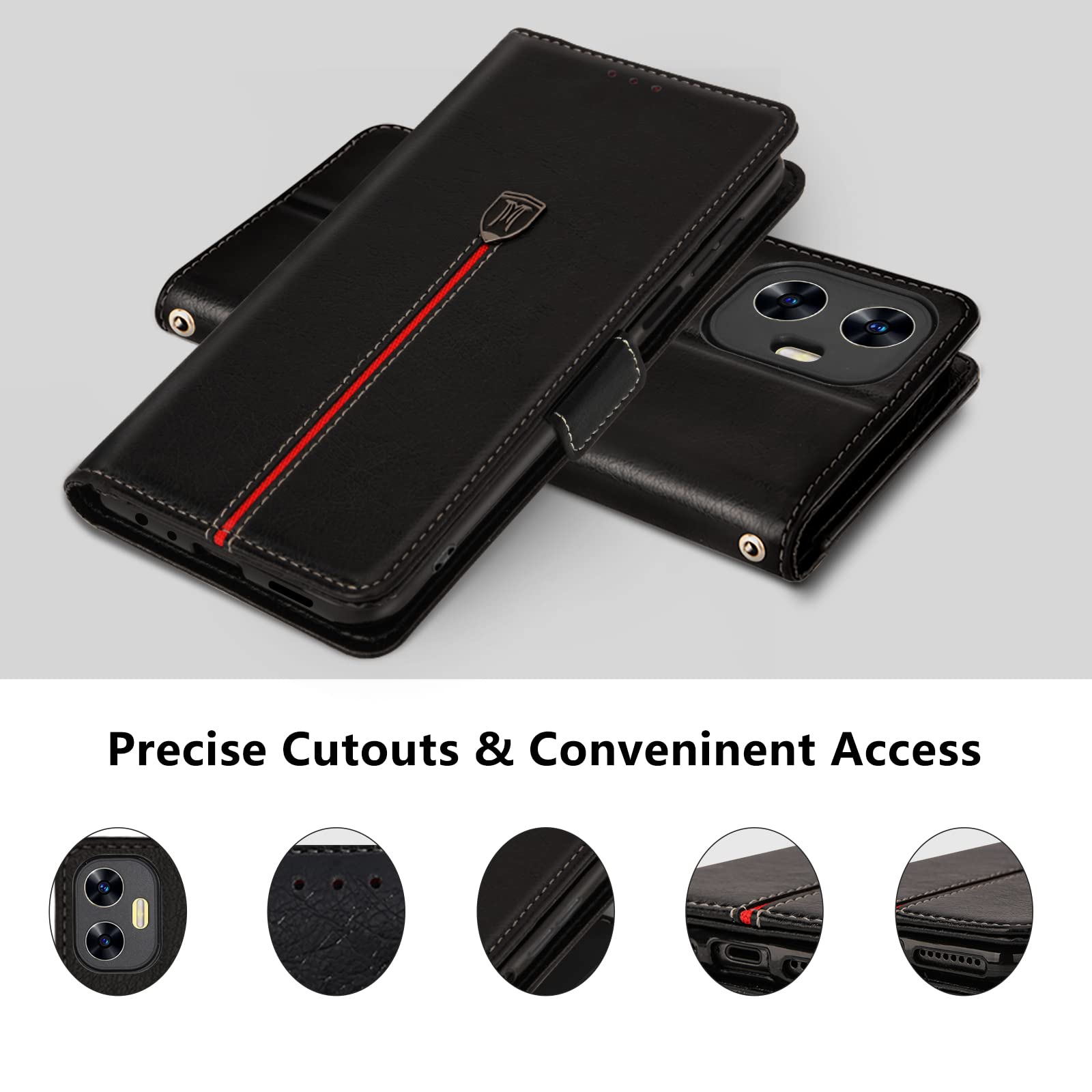 WBWONE Custodia Portafoglio Per Realme C55 - Pelle PU Con Farfalla In Goffratura, Fessure Per Carte E Supporto