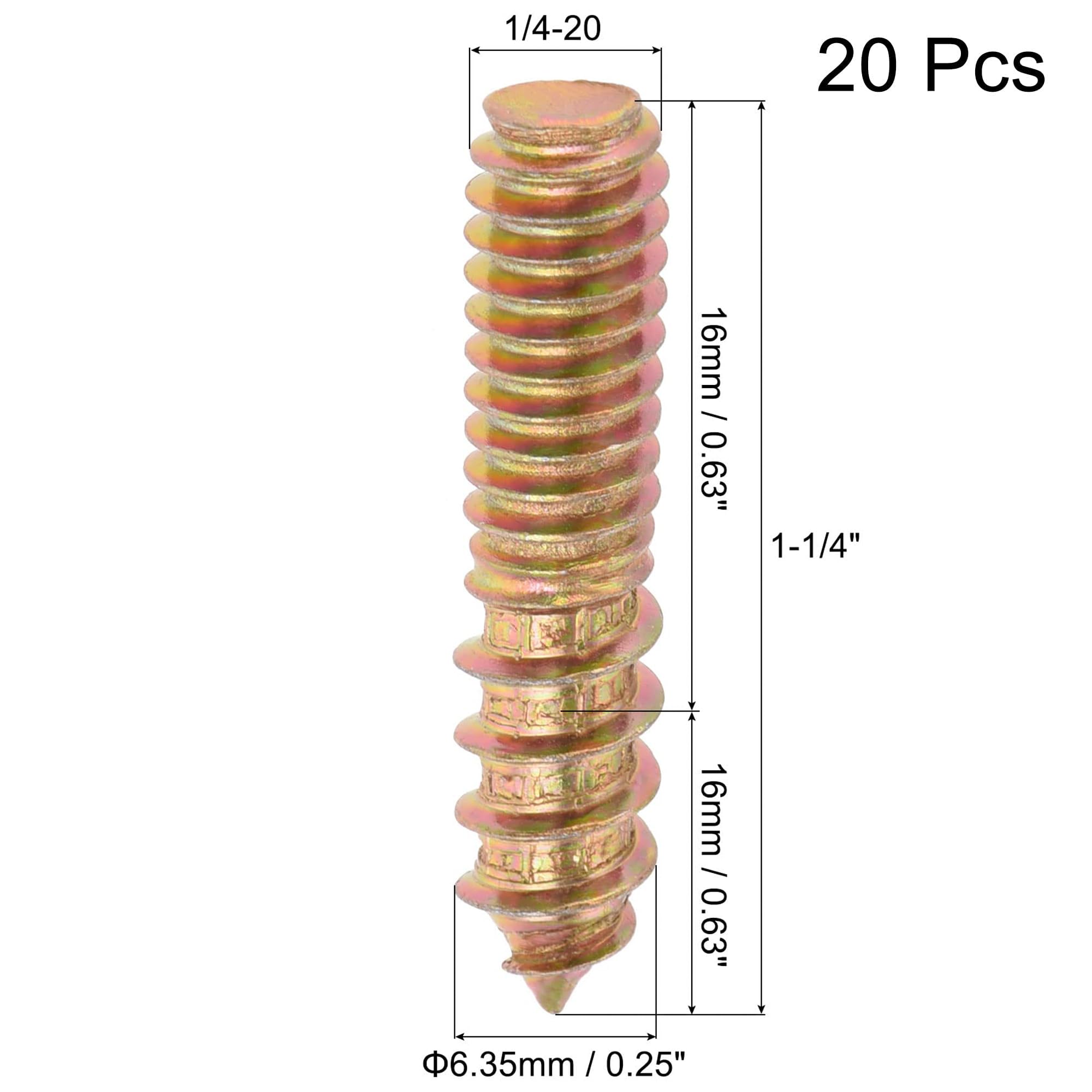 TA-VIGOR 20Pcs Hanger Bolts, 1/4-20"x1-1/4" Double Headed Bolts Self Tapping Screw, Double Ended Dowel Screws for Wood Joint Furniture - Image 2