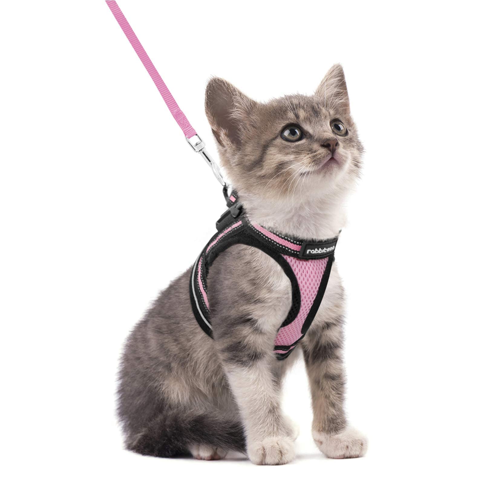 rabbitgoo Cat Harness and Leash Set for Walking Escape Proof, Adjustable Soft Kittens Vest with Reflective Strip for Cats, Comfortable Outdoor Vest, Pink, S