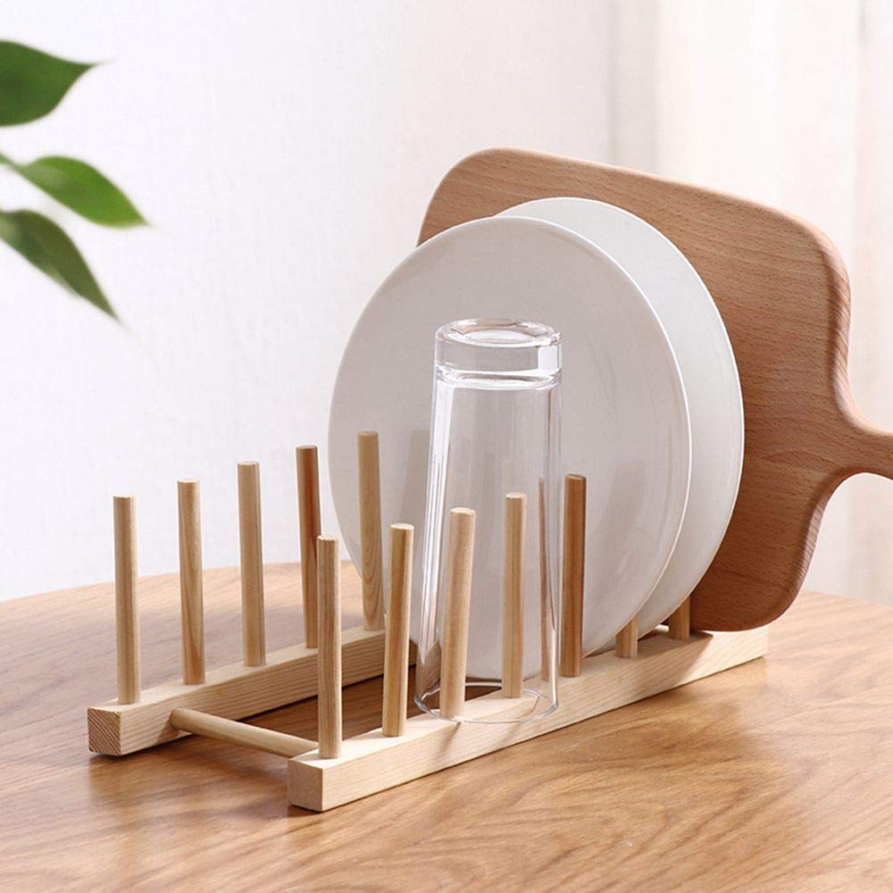Scolapiatti in bambù – Supporto scolapiatti in legno per piatti, ciotole, tazze e pentole, supporto da cucina nizer Sto per Cabi, soluzione ecologica e salvaspazio