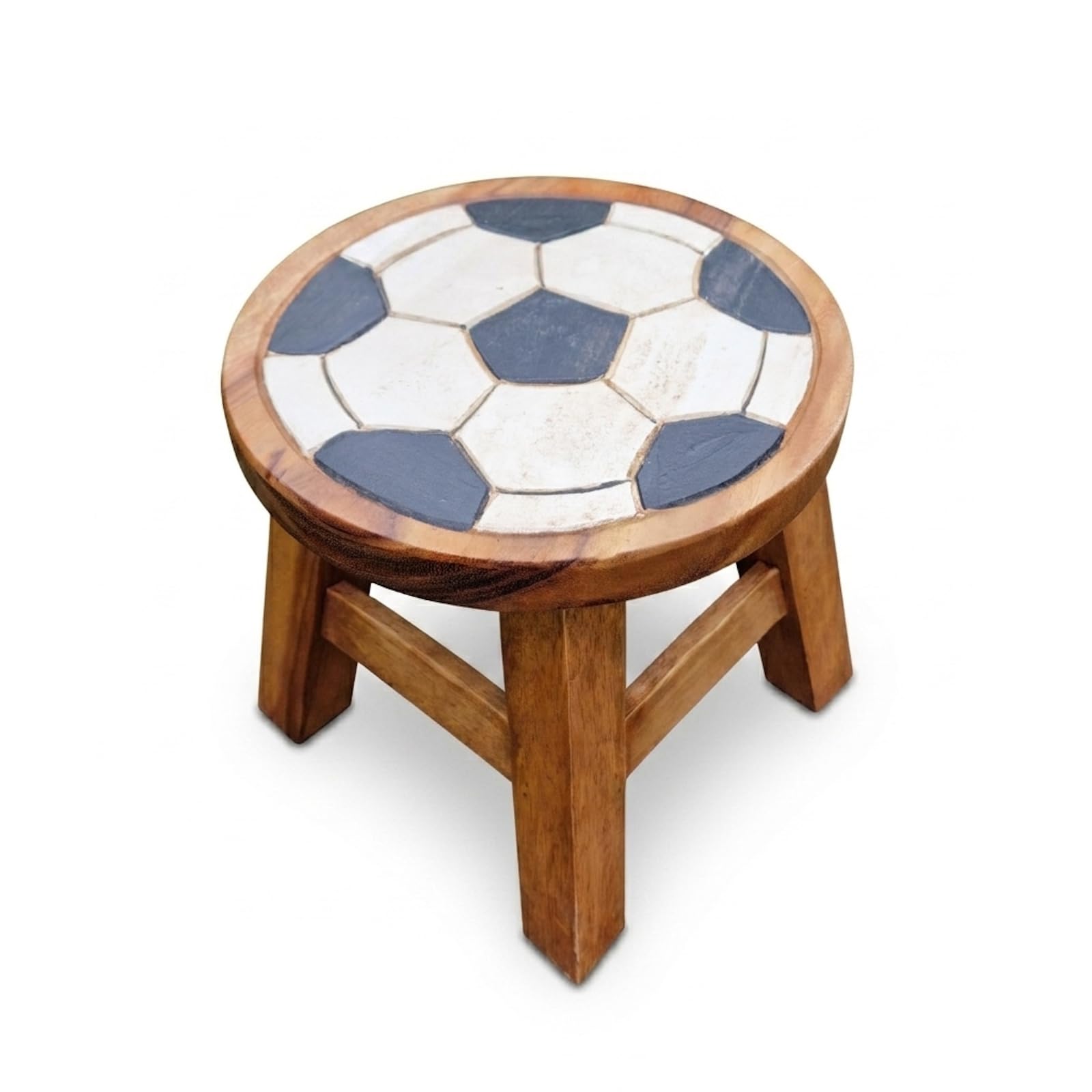 budawi® Kinderhocker Fußball 25 cm Holz Sitzhocker für Kinderzimmer | Hocker mit Fußball-Motiv – dekorativer Sitzhocker für kleine Fußballfans