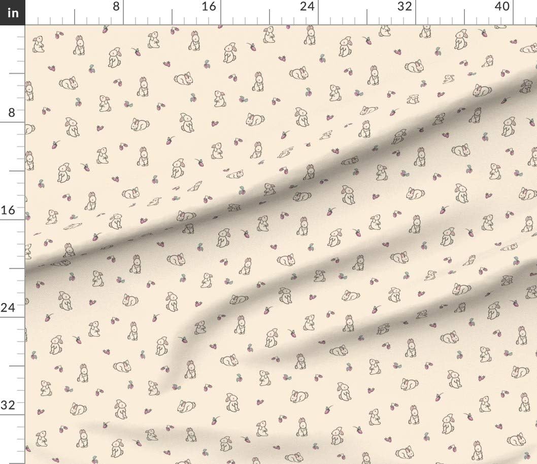 Spoonflower Fabric - Boho Baby Bunny Easter Small Scale Whimsical Cute Beige Neutral Printed on Petal Signature Cotton Fabric Fat Quarter - Sewing Quilting Apparel Crafts Decor