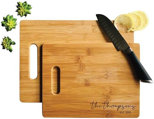 Miniatura 6 de Tabla de cortar de bambú personalizada, decoración de cocina rústica hecha a mano, alternativa de bloque de carnicero grande y duradera con grabado,