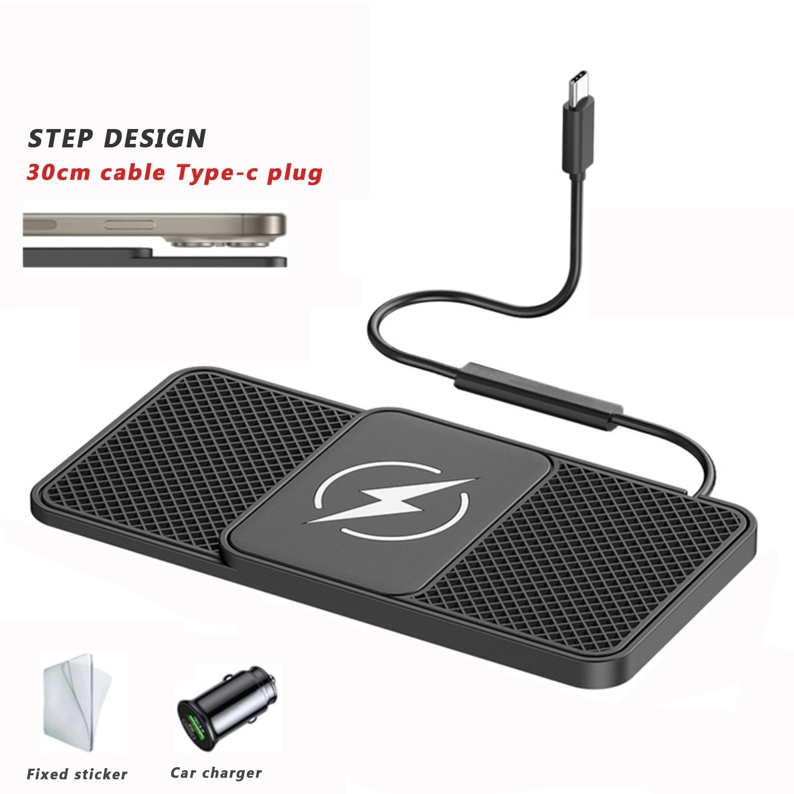 Cargador Inalámbrico Coche 20W Qi para Mini 2-Doors/Cooper/Cooper S/Cooper SE/John, Alfombrilla Carga Rápida Inalámbrica Antideslizante Teléfono De Vehículo Type-C/USB